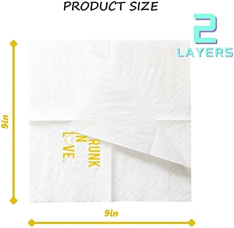 Drunk In Love Cocktail Napkins, 100 Pack Gold Drunk In Love Party Supplies Disposable Paper Luncheon Napkins in Bulk for Bridal Shower Engagement Wedding Bachelorette | 2-Ply, 5x5 Inches