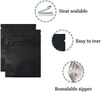 FERENLI 100 Pcs Mylar Zipper Lock Bag Food Storage Matte Foil Airtight Bags with Front Window Plastic Candy Packaging Pouch for Zip Flat Heat Seal Lock Resealable (7.5x10cm (3x3.9 inch), Black)