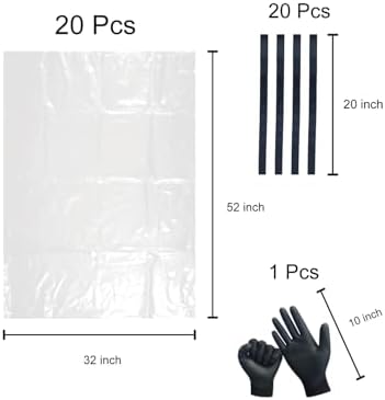 6 Mil Clear Contractor Bags - 20 Pack Heavy Duty Contractor Trash Bags for 50/55/60 Gallon Large Clear Garbage Bags (Extra Thick, Tear Resistant) (32" X 52")