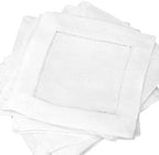 CleverDelights White Hemstitch 6" Cocktail Napkins - 12 Pack - 55/45 Linen Cotton Blend