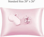 Satin Pillowcase for Hair and Skin, Vegan Silk Pillowcase Set-2 Pink Satin Pillowcases, 1 Eye Mask, 1 Scrunchie-Luxury Sleep Set, Silky Standard Satin Pillow Cases with Envelope Closure