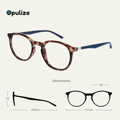 OPULIZE MET Reading Glasses for Women Men, Slim Round Frame with Spring Hinges and Scratch Resistant, Black,Brown,Grey +3 (Pack of 3)
