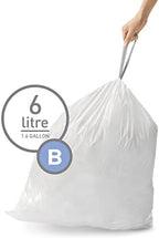 simplehuman Code B 90 Count, Dispenser Pack Custom Fit Liners, Drawstring Trash Bags, 6 Liter / 1.6 Gallon, White
