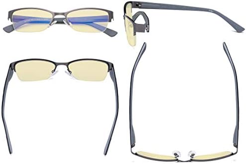 Eyekepper Blue Light Blocking Computer Glasses with Yellow Filter Lens - Anti Radiation Anti Glare UV Rays Reduces Eyestrain Half-rim Eyeglasses Women Gunmetal/Grey