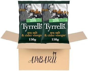 AMBARII Tyrrell's Sea Salt and Cider Vinegar Potato Crisps, 150g, 2 Pack