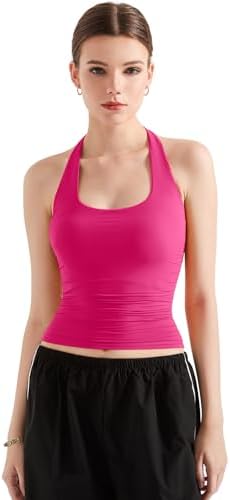 SUUKSESS Women Halter Tank Tops Double Lined Backless Y2K Trendy Going Out Tops