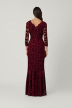 Shoshanna Women's Midnight Bordeaux Velvet Lace Brianna Dress