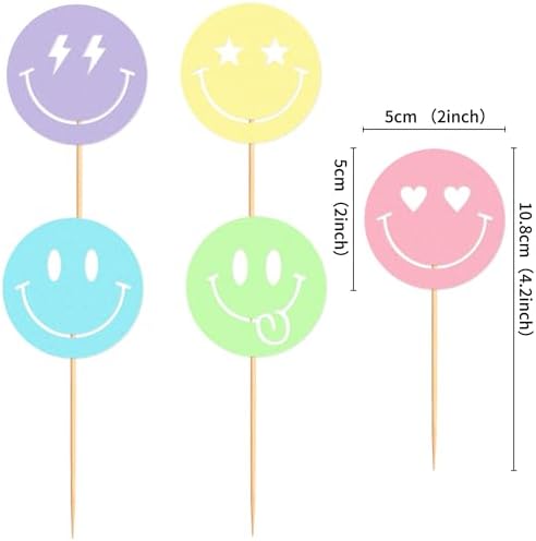Ercadio 30 Pack Smile Face Cupcake Toppers Gold Glitter Cupcake Picks Smiley Assorted Cake Toppers For Girls Baby Shower Birthday Party Cake Decoration Supplies