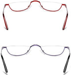 Half Reading Glasses - 2 Pairs Half Rim Metal Frame Glasses Spring Hinge Readers with Leather Pouch for Men and Women (Red+Purple, 2.50)