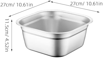 ULTECHNOVO 10.6" Square Stainless Steel Dish Pan for Sink - Large Washing Up Bowl and Vegetable Basin - Deep Sink Pan for Kitchen Soaking, Baby Bottles & Pet Feeding (27cm Silver)