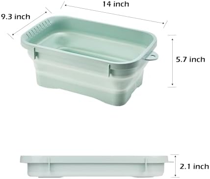 Collapsible Dish Pans, 2Gal (7.5L) Capacity, Plastic Dish Tub Dishpan for Kitchen Sink with Drainage Hole, Foldable Small Wash Basin for Kitchen, Camping, Travel (Green)