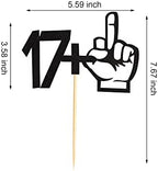 17+1 Middle Finger Black Glitter Cake Topper - 18th Birthday Party Decorations - Funny Eighteen Years Old Birthday Party Supplies