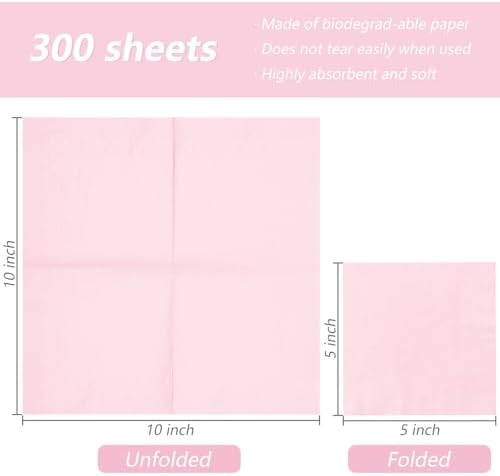 300 Count Pink Beverage Napkins, 2-Ply Cocktail Napkins, Disposable Party Napkins for Dinner Wedding Birthday