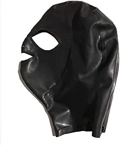 Latex Mask Open Eyes and Nostrils Black Rubber Unisex Hood Unique Club Wear,Medium