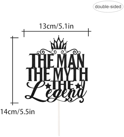 Black Glitter The Man The Myth The Legend Cake Topper,Dad Birthday Theme Happy Father's Day Party Decor, Retirement Party Decoration Supplies.