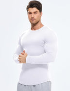 JMIERR Mens T Shirt Muscle Gym Long Sleeve Anti-Wrinkle Casual Workout T Shirts Longline Ribbed Shirts