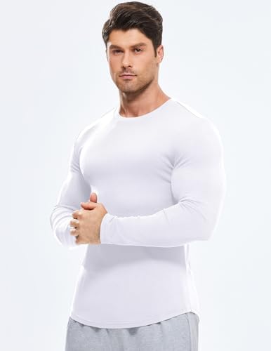 JMIERR Mens T Shirt Muscle Gym Long Sleeve Anti-Wrinkle Casual Workout T Shirts Longline Ribbed Shirts