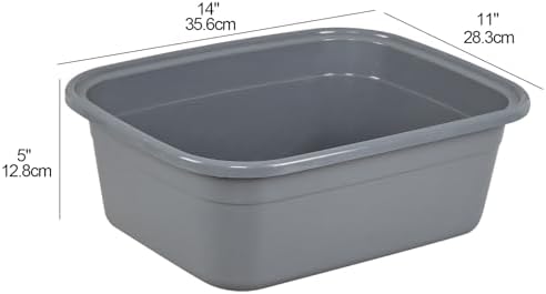4 Pack 12 Quart Rectangular Dish Pan, Kitchen Washing Up Bowls, Grey
