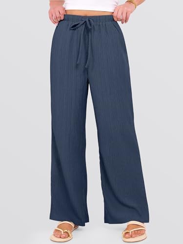 ANRABESS Women's Wide Leg Beach Pants Elastic Waist Lightweight Casual Flowy Palazzo Lounge Trousers with Pockets