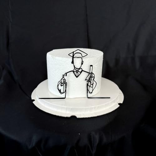 Black Minimalist Line Art Acrylic Graduation Cake Side Decoration Cake Topper for Graduation Parties and Celebrations (Male)