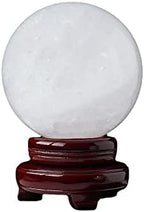 Natural White Calcite Ball Healing Quartz Gemstone Divination Sphere Figurine with Wooden Stand 50mm/1.96"