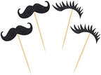 24 PCS Black Glitter Beard Eyelashes Cupcake Toppers Mini Moustaches Lashes Adult Ceremony Birthday Celebration Wedding Baby Shower Anniversary Party Cake Dessert Decorations Supplies Picks