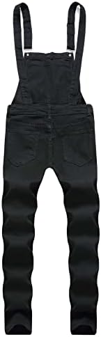 WDIRARA Men's Ripped Distressed Skinny Denim Overalls Dungarees Jeans Jumpsuits with Pocket