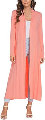 Bluetime Women Floor Length Open Front Cardigan Lightweight Long Sleeve Maxi Duster with Pockets (S-3XL)