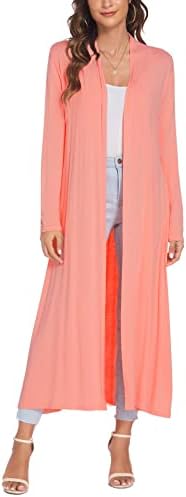 Bluetime Women Floor Length Open Front Cardigan Lightweight Long Sleeve Maxi Duster with Pockets (S-3XL)
