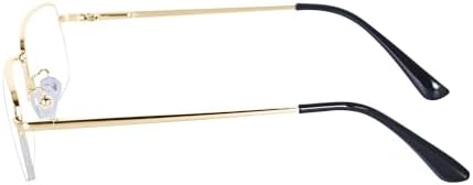 Half Frame Reading Glasses for Men Women Metal Rectangular Frame Spring Hinge + Glasses Strap