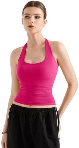 SUUKSESS Women Halter Tank Tops Double Lined Backless Y2K Trendy Going Out Tops