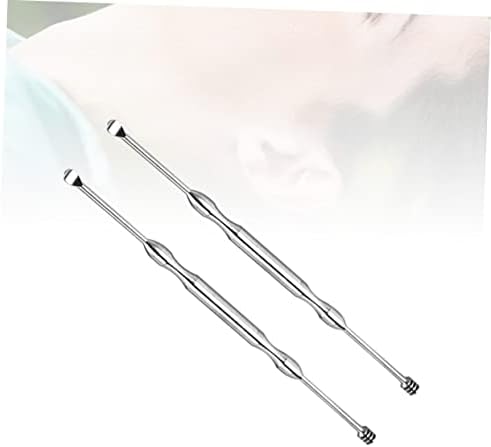 FRCOLOR 2-Piece Set Spiral Ear Spoon Stainless Steel Massage Easy to Clean Comfortable Skid-Resistant Handle Home and Travel