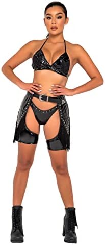 AS Roma Women's Roma's Studded Vinyl Chaps With Fringe Detail for Rave/Festival