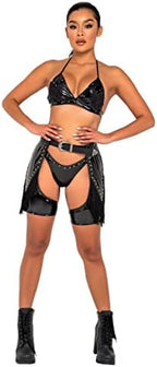 AS Roma Women's Roma's Studded Vinyl Chaps With Fringe Detail for Rave/Festival