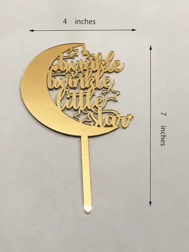Gold Acrylic Twinkle Twinkle Little Star Cake Topper, Stars Moon Themed Decoration, First Birthday, Great for baby showers Party Decoration