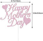 KIPETTO Happy Mother's Day Cake Toppers 20Pcs Glitter Heart Cupcake Topper for Mother's Day Mom's Birthday Party Cake Decoration, Pink