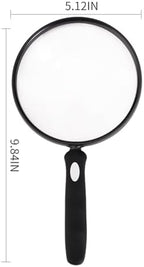 10X Large Magnifying Glass for Reading, Upgraded Handheld Magnifier with 5.12inch Anti-Glare Lens, Non-Slip Handle for Close Work, Seniors Reading, Kids Nature Exploration, Hobby Observation