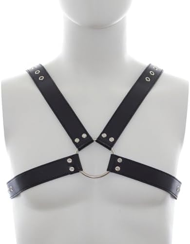 Mens Double-Shoulder Leather Chest Harness, Men's Sexy Punk Body Harness Belt, Adjustable Gothic Erotic Bondaged Strap Top, SM Nightclub Cosplay Clubwear Rave Armor