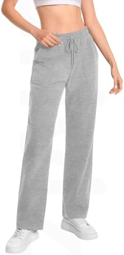 Auriviz Widen Waistband Sweat Pants for Women Exposed Pockets Lounge Sweatpants Straight Leg Pants 29’’ Inseam