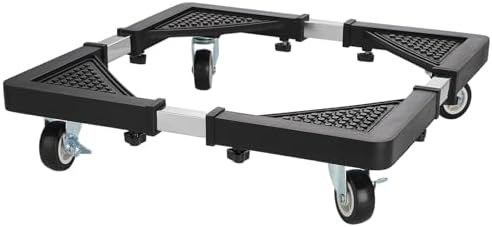 Mini Fridge Stand with 4 Locking Wheels 17.7"-25.6" Adjustable Dolly Washing Machine Stand Base，for Furniture Portable Refrigerator Dryer Stand（Black）