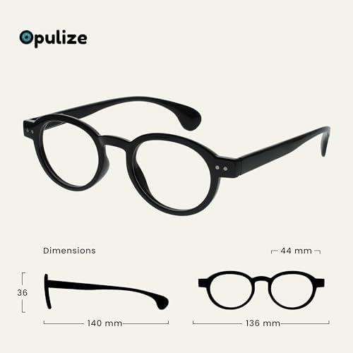 OPULIZE OCA Reading glasses for Women Men,Scratch Resistant Modern Retro Round frame with Spring Hinges, Black, Brown Tortoiseshell, Blue, Grey +2.5 (Pack of 4)