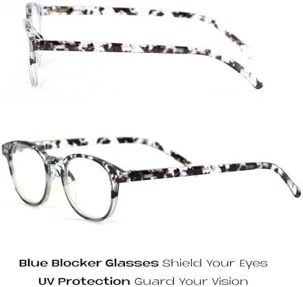 Readerest Round Blue Light Reading Glasses - Computer Glasses w/Spring Hinges - UV Protection, Anti Glare & Eye Strain