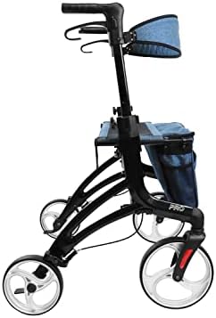 KMINA Walker for Tall Men Over 5.7ft to 6.6ft, Compact Folding Design Lightweight, Height Adjustable, Aluminiun, 10 Inch Wheels, Large People, PRO Model