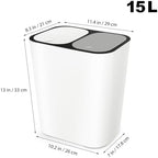 Dual Trash Can, 2 Compartment Kitchen Garbage Can Plastic Dry and Wet Classified Recycling Bin Wastebasket Liter Bin Dustbin Rubbish Box Garbage Container for Home 15L