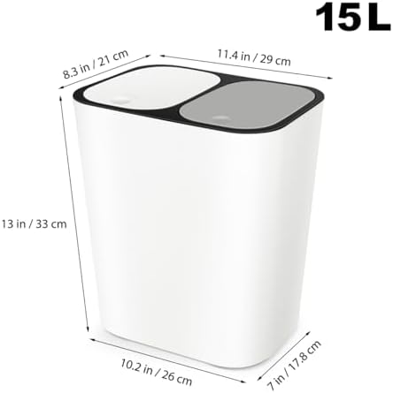 Dual Trash Can, 2 Compartment Kitchen Garbage Can Plastic Dry and Wet Classified Recycling Bin Wastebasket Liter Bin Dustbin Rubbish Box Garbage Container for Home 15L