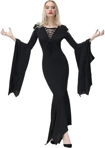 NANAMEEI Halloween Costumes for Women Black Gothic Dress Witch Dress for Halloween Carnival Party