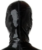 Black Latex Hood with Red Brim Back Zipper for Catsuit Rubber Mask Club Party Wear