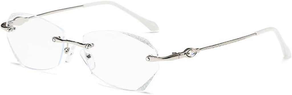TERAISE Frameless Reading Glasses For Women With Blue Light Blocking,Fashion Diamond Cutting Rimless Eyeglasses