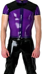 Latex Rubber Zip Front Shirt Latex Costumes for Men,As Shown,L