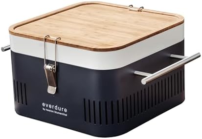 Everdure CUBE Portable Charcoal Grill, Tabletop BBQ, Perfect Tailgate, Beach, Patio, or Camping Grill, Lightweight & Compact Small Grill with Preparation Board & Food Storage Tray, Graphite